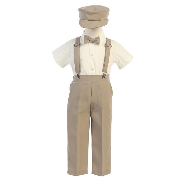 Lito Little Boys Khaki Suspender Pants Hat Outfit Set 2T-6 - SophiasStyle.com